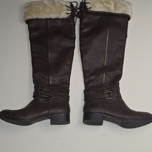 New No Tags JustFab Size 7 Brown Over the Knee Boots with  Faux Fur
